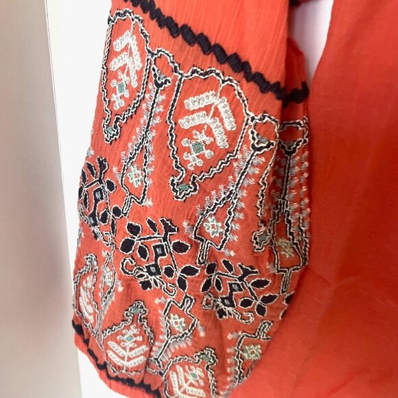 Joie Boho Top Womens Small V-Neck Sleeve Cotton Gauze Peasant Coral Lightweight - Picture 6 of 12